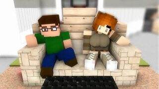 Bela e steve jogando minecraft